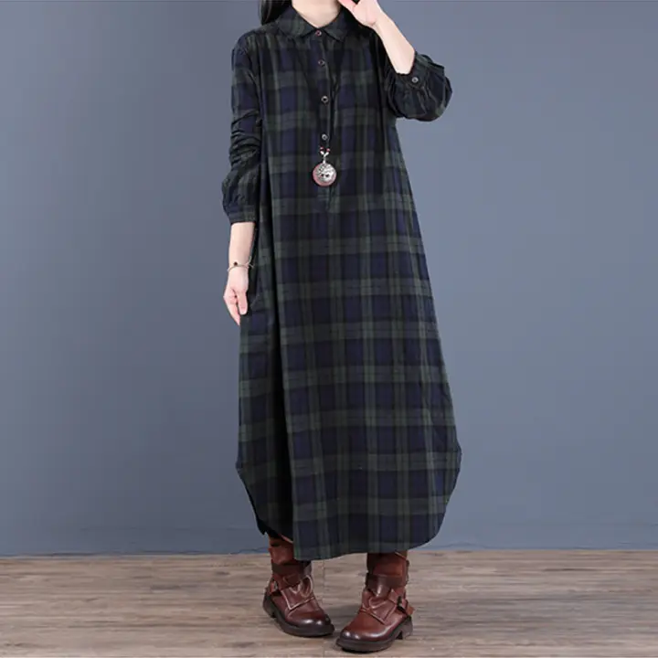 Vestido Vestido de Largo Medio con Cuello de Cáñamo Edición Coreana Otoño 2024 - 1