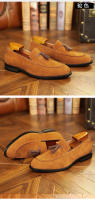 Zapatos de cuero para hombre, estilo británico, con una sola tira, mate, tipo mocasín, para negocios. - details 11