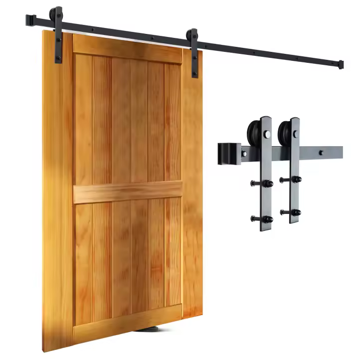 SucceBuy Kit de herrajes para puertas corredizas de granero, kit de rieles resistentes para puertas, polea silenciosa y suave - 1