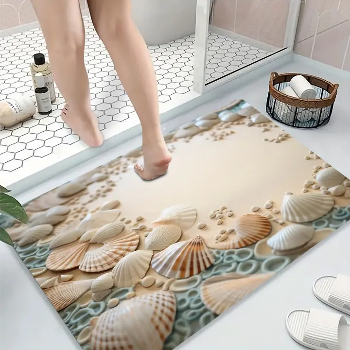 Alfombra de Baño Suave y Absorbente Estampado de Costa Oceánica Alfombra de Piso Antideslizante de Diólitio para Ducha y Baño Interior - 1