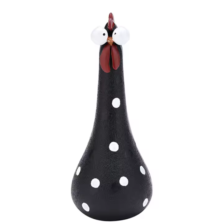 Adornos de resina para decoración de jardín, artesanías de pollo de cuello largo, color negro - 1
