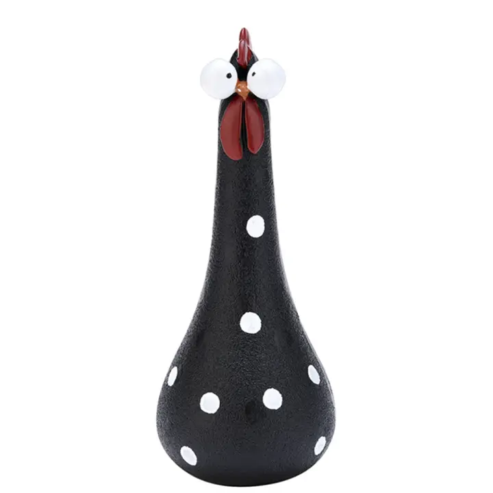 Adornos de resina para decoración de jardín, artesanías de pollo de cuello largo, color negro - 1