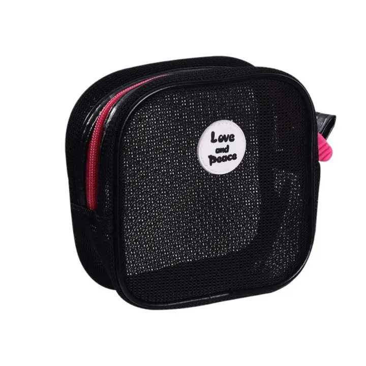 Bolsa con cierre de maquillaje de malla cuadrada bonita, bolsa de aseo transparente, bolsa de cosméticos visible para auriculares, bolsa de almacenamiento de artículos de tocador para niñas - 1