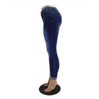 Stretch para mujer, pantalones pitillo rasgados azules, cintura baja, jeans desgastados para mujer en oferta - details 4