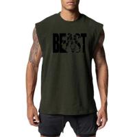 Camiseta sin mangas de gran tamaño con corte lateral abierto para hombre, ropa de culturismo de secado rápido con estampado de l - details 7