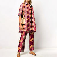 Conjunto de 2 piezas con estampado de Pamas para mujer, ropa de dormir holgada, pantalones de manga larga, ropa de calle, traje elegante, Vintage, otoño - details 10