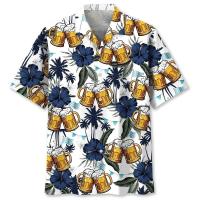 Estampado completo hawaiano para celebración de festivales, pantalones cortos de manga casual con estampado de cerveza, camisa de playa para hombre, camisa - details 1