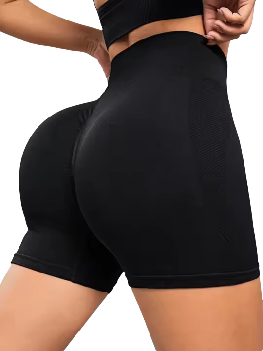 Pantalones de yoga de tres cuartos transpirables de color melocotón sólido de punto sin costuras, shorts de fitness para correr para mujer - 1