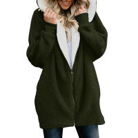 Suéter de lana con chaqueta de lana de cordero con capucha y cremallera para mujer - details 43