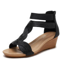 Sandalia Sandalias de tacón inclinado Tamaño de verano Zapatos romanos con cremallera trasera para mujer adelgazantes - details 1