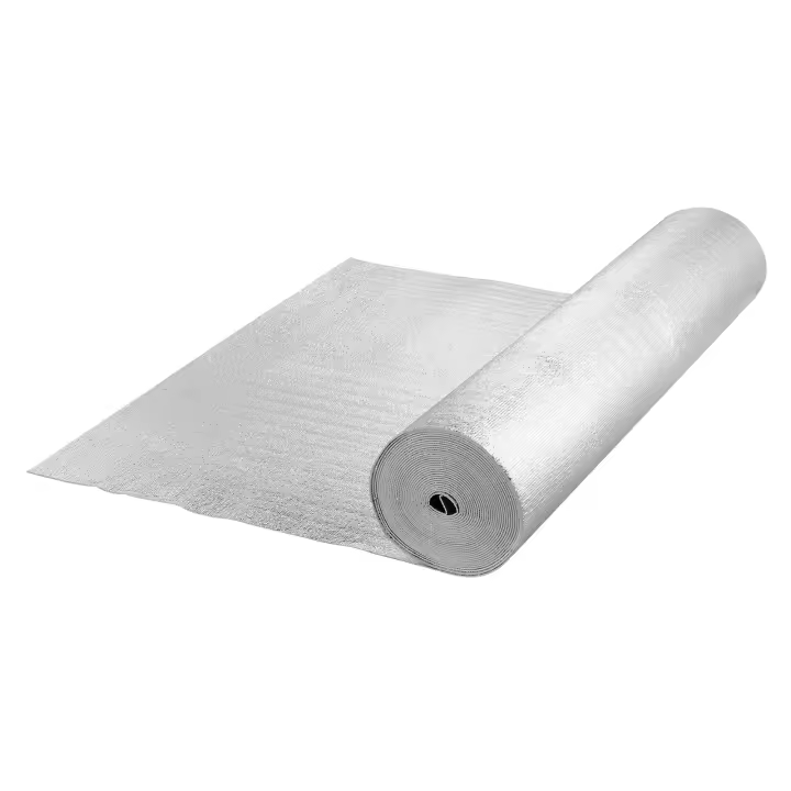SucceBuy Rollo de aislamiento reflectante doble, barrera radiante con núcleo de espuma, 3,2 mm 48 pulgadas x 50 pies, lámina de aluminio de doble cara, protector reflectante de calor de espuma EPE, rollo de aislamiento térmico para ventana, techo de RV - 1