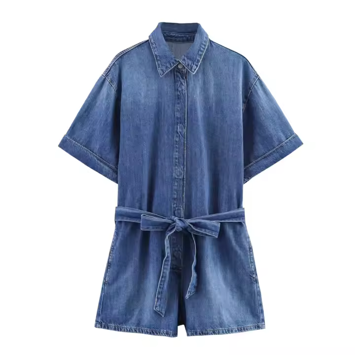 2025 Manga Corta con Solapa, Nuevo Verano, Casual y Versátil Denim para Mujeres - 1