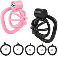 Jaula masculina, juego de jaula de castidad para pájaros, cinturón con cerradura, 5 anillos, sujeción del pene, esclavo, juguete sexual masculino - details 4