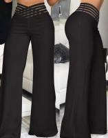 Pantalones elegantes de pierna ancha y cintura alta para mujer, malla transparente informal de oficina con ropa cruzada para mujer - details 3