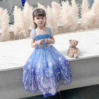 Vestido de princesa para niñas, disfraz de Elsa para Halloween, carnaval, fiesta de cumpleaños, tela azul - details 9