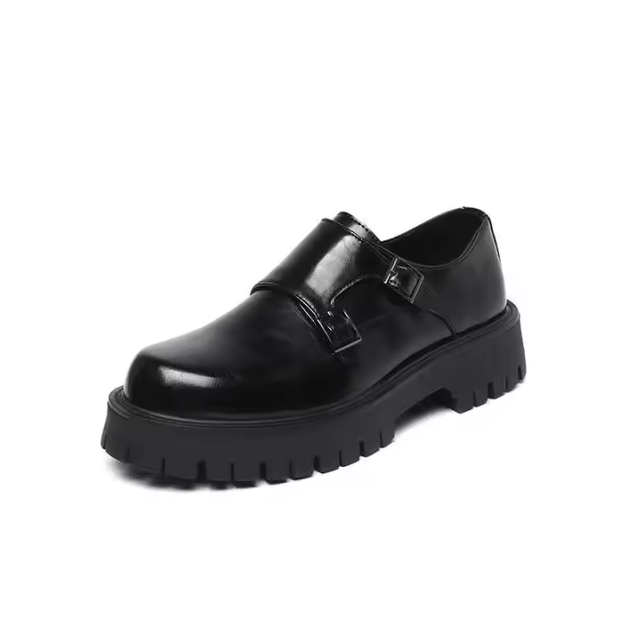 Vestido antideslizante de cuero genuino para hombre con suela gruesa y hebilla puntiaguda, cómodos zapatos de boda de otoño - 1