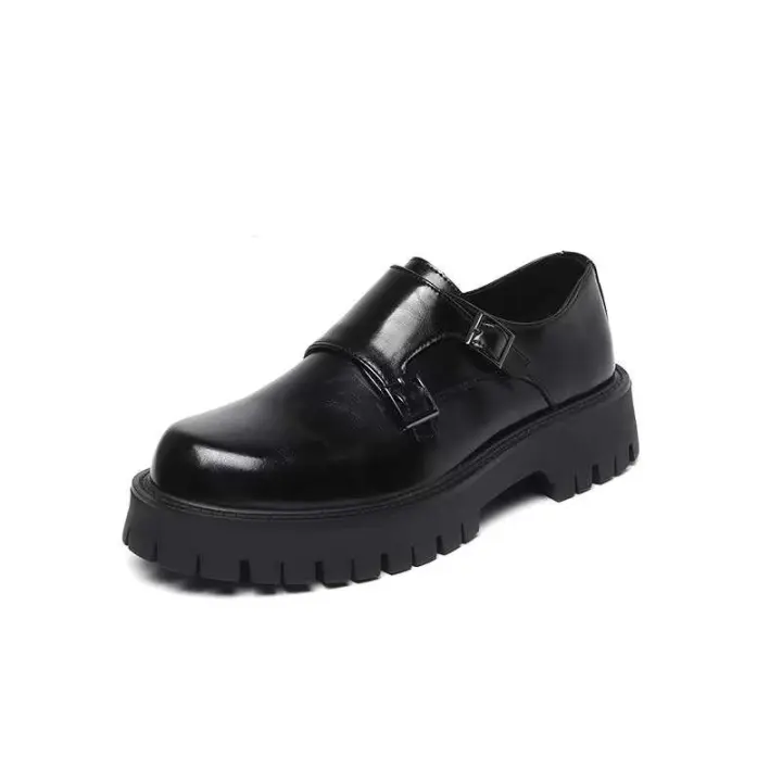 Vestido antideslizante de cuero genuino para hombre con suela gruesa y hebilla puntiaguda, cómodos zapatos de boda de otoño - 1