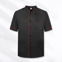 Uniforme de Chef Unisex con cuello levantado, línea decorativa de manga corta, bolsillo tipo parche con doble botonadura, Tops de uniforme de camarero de panadería para restaurante - details 4