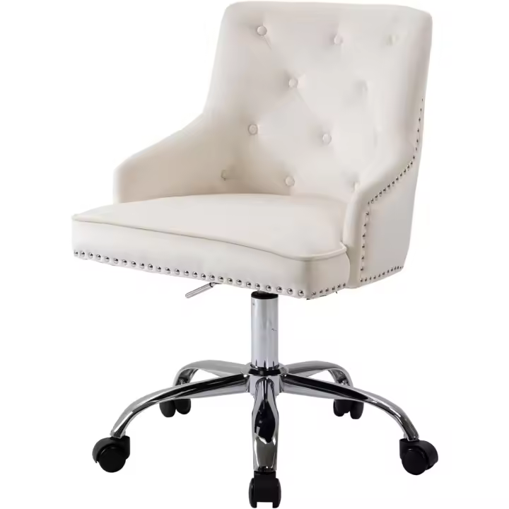 Silla de oficina de terciopelo para el hogar, silla de escritorio para computadora, giratoria, ajustable, silla de tocador con brazos y ribete de cabeza de clavo para dormitorio - 1