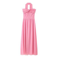 Elegante Vestido Largo de Fiesta de Malla Rosa sin Tirantes Vestido de Fiesta para Mujer con Cuello y Buffer y Espalda Descubierta - details 0