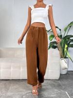 Pantalones Vintage de pana de cintura alta para mujer, pantalones holgados a la moda, pantalones de pierna recta lisos para otoño e invierno - details 1