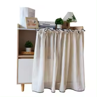 Cortinas japonesas beige con rayas y borde negro translúcidas para cocina, partición de privacidad, cortina voile corta, decoración del hogar - 1
