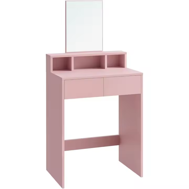 Mesa de Maquillaje con Espejo Grande, Gabinete con 2 Cajones y 3 Compartimentos, Estilo Moderno, Rosa Jalea RDT103R01 - 1