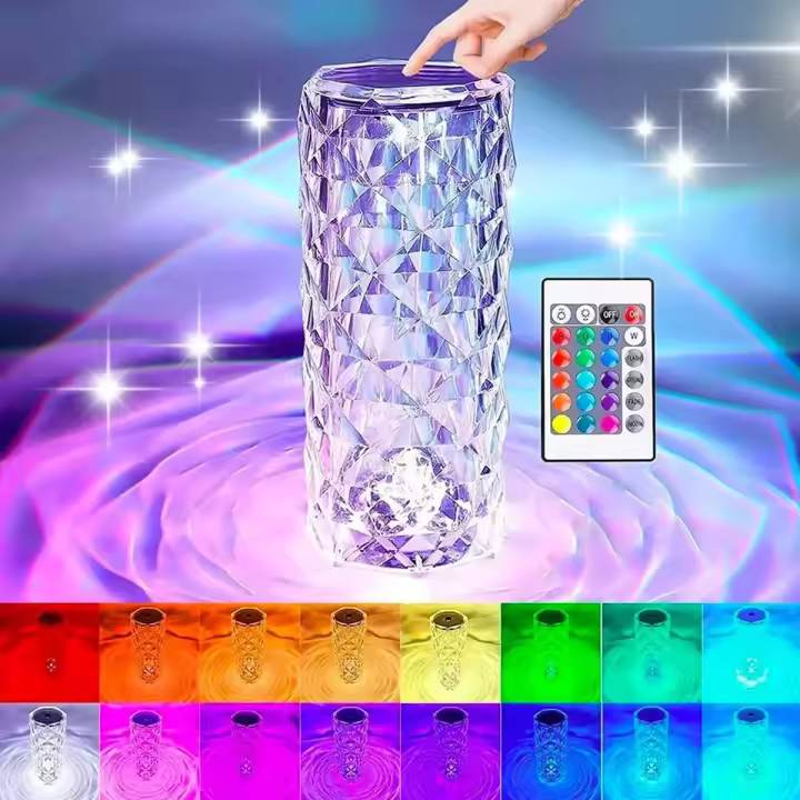 Luz LED Nocturna RGB Rosa Recargable 16 Colores, Lámpara de Mesa Táctil de Cristal, Cambia de Color para Tu Mesita de Noche, Decoración Navideña - 1