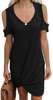Vestido de manga corta para mujer, camiseta retorcida con hombros descubiertos, Color sólido, verano europeo y americano, primavera y verano - details 7