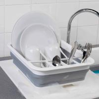Escurreplatos plegables gris con separador de cubiertos, perfecto para propietarios de viviendas o acampadas, resistente a roturas, diseño que ahorra espacio - details 1