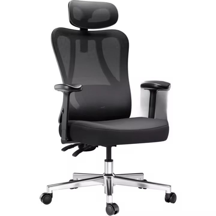 Ergonomica Escritorio, Silla Oficina Soporte Lumbar, Silla de Ordenador reclinable de ángulo Grande, Respaldo de , Negra - 1