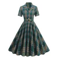 2025 nuevas mujeres Vintage a cuadros con bolsillo Rockabilly cola fiesta de té 1950s Swing Otoño Invierno vestido de manga corta - details 12