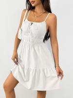 Elegante vestido de tirantes sin mangas de mujer cintura alta, falda media en letra a - details 12