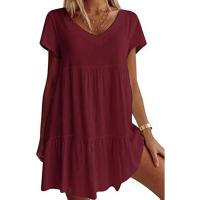 Mini Vestido Sexy de Manga Corta con Cuello en V para Mujer Túnica Swing, Plisado, Color Sólido, con Volantes y Borlas, Corte en A, Informal, Suelto - details 1