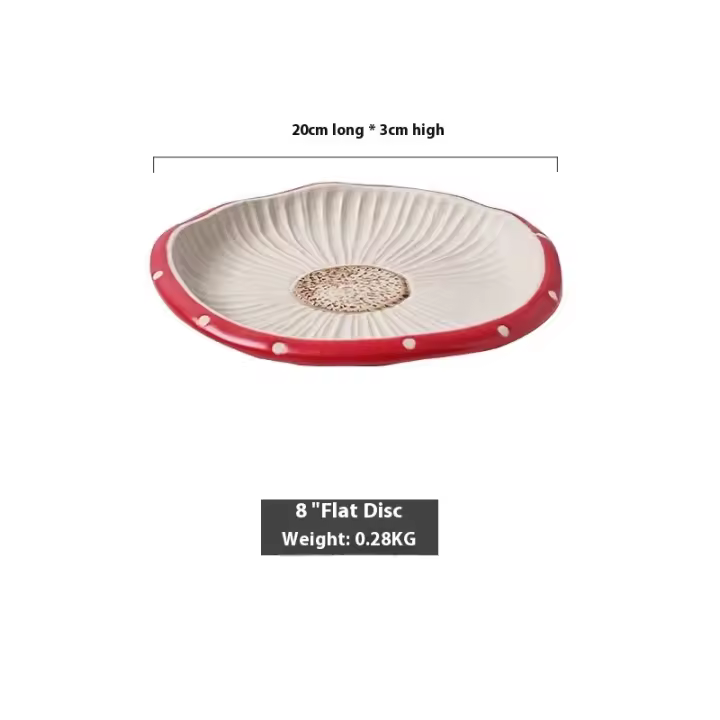 Juego de Vajilla de Cerámica de Hongo Rojo Taza de Café, Taza de Té de la Tarde, Plato de Arroz de Pastelería, Plato de Ensalada Artículos de Cocina y Comedor - 1