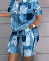 Conjunto de dos piezas estampado de manga corta para mujer, primavera verano - details 5