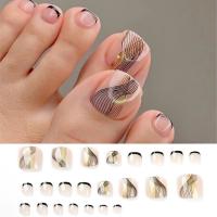 Juego De 24 Piezas Uñas Postizas De Acrílico Con Borde Blanco Y Flor Artísticas Para Pies Uñas Press on Removibles Para Fiestas - details 27