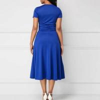 BUNO-Vestido de fiesta de cóctel para mujer, vestido informal con cuello en V, manga corta, cintura con cordones, asimétrico, dobladillo ancho, vestido de fiesta de noche - details 11