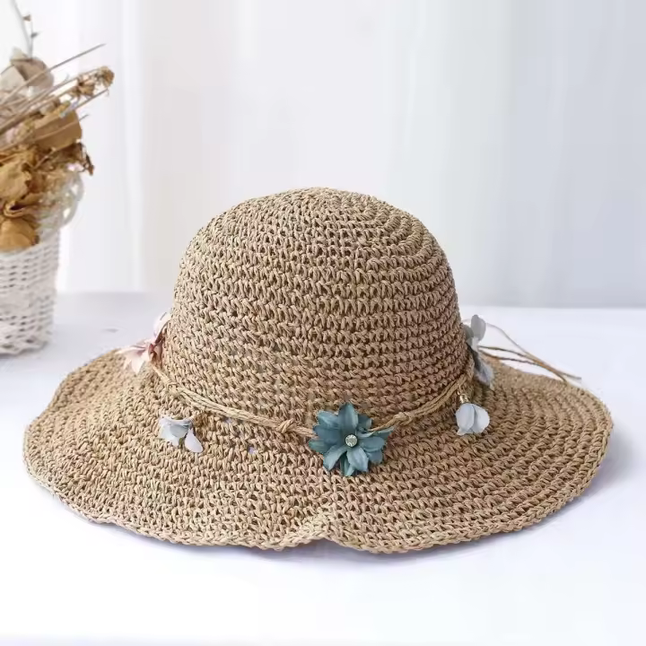 Sombrero de paja hecho a mano estilo cubo de moda sun ral sombrero de ganchillo de sol Multicolor para playa, viajes y vacaciones - 1