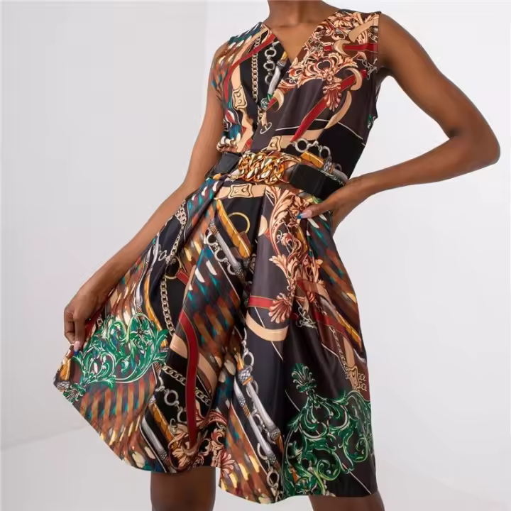 Vestido sin mangas estampado con cuello en V, novedad de verano para mujer, falda corta tipo chaleco para mujer - 1