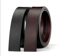 Cinturón de piel auténtica de vaca 100% auténtica, sin hebilla para hebilla automática, cuerpo de cinturón vintage de 3,50 cm de ancho, color negro y marrón - details 9