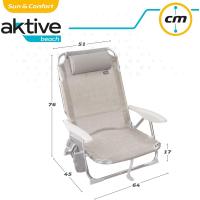 62262 - Pack de 2 sillas plegables multiposición para playa, jardín, terraza o camping beige, Medidas 64x11x64cm, 4 posiciones, con cojín en el cabecero, Incluye asa de transporte, Ibiza X2 - details 1