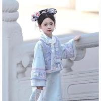 Ropa a cuadros para niños, Hanfu para niñas, traje fino de la dinastía Qing, estilo palaciego de primavera y otoño, chaleco, qipao, antiguo - details 7