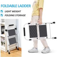 Escalera Plegable 4 Peldaños, Escalera de Tijera con Pedales Antideslizantes Anchos, Barandilla, Escalón Taburete de Acero Portátil Uso Hogar Cocina Oficina, Carga hasta 150 kg, Blanco - details 10