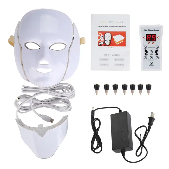 Máscara con Luz Led para Cuidado Facial, Mascarilla para Cara y Cuello, Dispositivo para Terapia Antiacné Blanqueamiento Rejuvenecimiento de la Piel, Máquina de Tratamiento con 7 Colores - 1