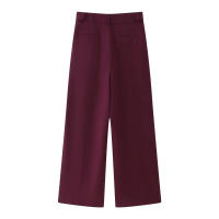 TRAFZA-Conjuntos de ropa de calle para mujer, color rojo vino, cuello redondo, bolsillos con cremallera y pantalones sueltos de cintura alta, trajes de manga larga a la moda para primavera - details 16