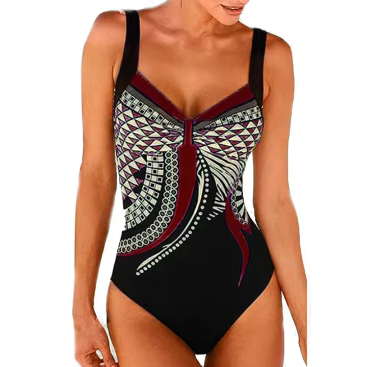 Bañador de Una Pieza Vintage para Mujer, traje de Surf, Tallas Grandes, Monokini, Push Up, Sexy, Cuello en V - 1