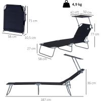 Tumbona Plegable Tumbona de Jardín Exterior Reclinable con Toldo Desmontable con Ángulo Regulable Respaldo Ajustable en 4 Niveles para Terraza Piscina Patio 187x58x36 cm Marrón - details 29
