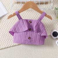 Verano nuevas niñas color sólido con tirantes plisados + conjunto de pantalones cortos con bolsa abierta - details 7
