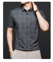 Camisa corta a cuadros ligera de alta gama, nuevo estilo de verano, informal de mediana edad, sin planchar, camisa de media manga en pulgadas para - details 2